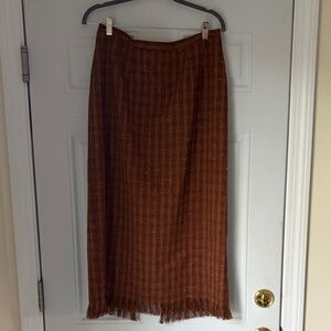 Brown plaid sag harbor prophecy fringed pencil skirt